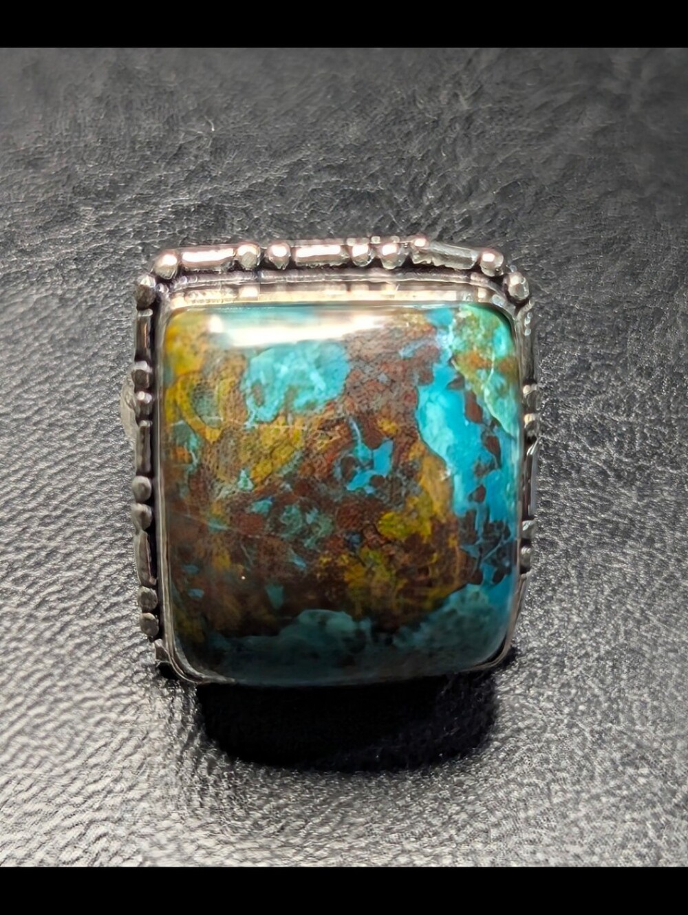 Handcrafted Natural Azurite Cushion Ring (8) - Picture 3 of 12